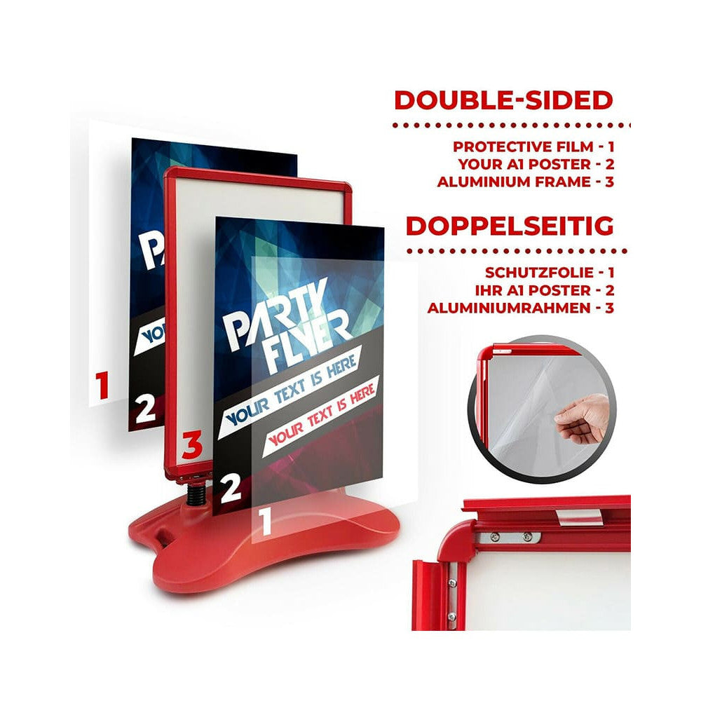 Kundenstopper Alu Classic mit Wassertank, DIN A1, Rot, Outdoor