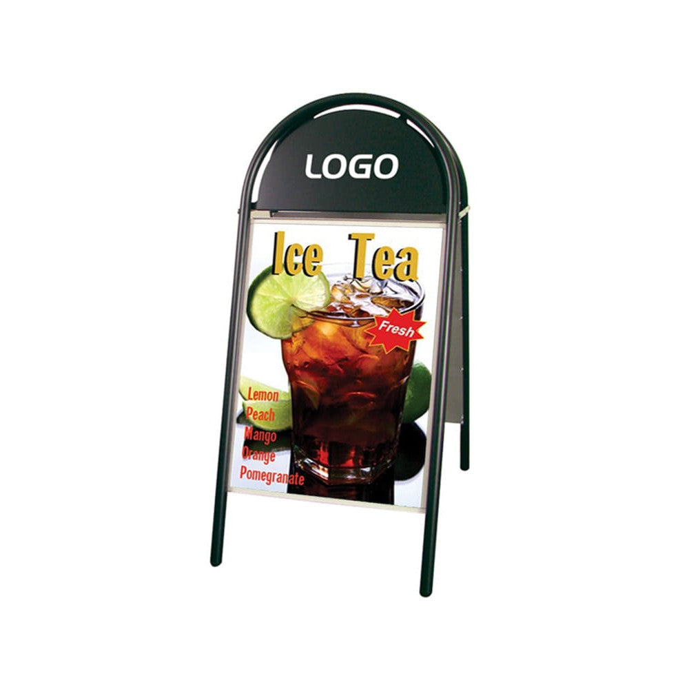 Kundenstopper Stahlrohr Classic mit Logoschild rund, Outdoor