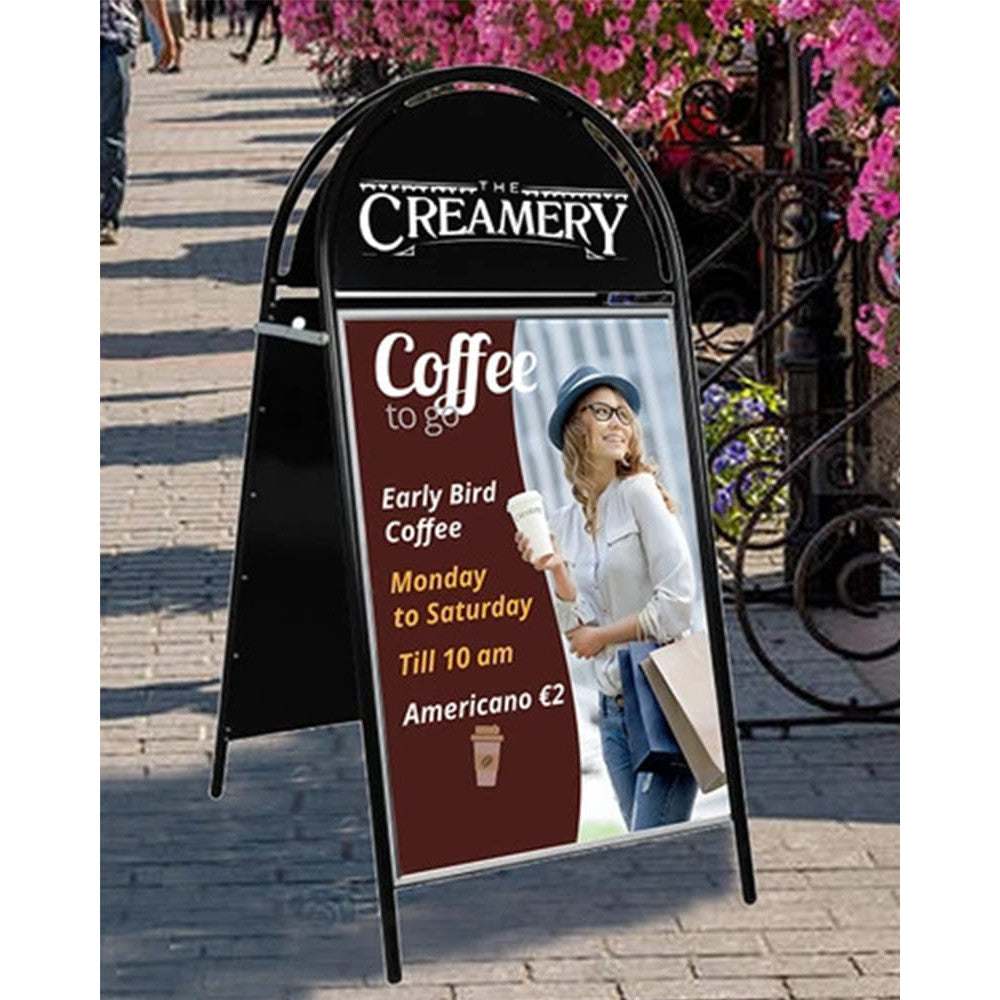 Kundenstopper Stahlrohr Classic mit Logoschild rund, Outdoor