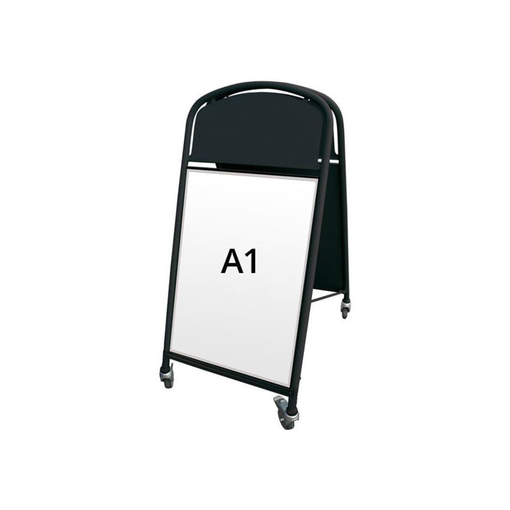 Kundenstopper Stahlrohr Deluxe, mit Topschild Ellipse, DIN A1, Outdoor