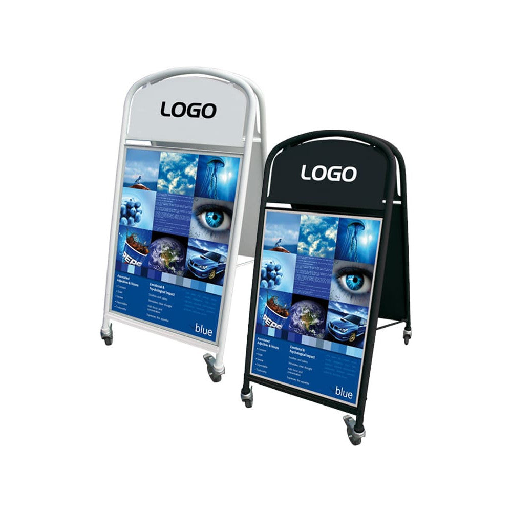 Kundenstopper Stahlrohr Deluxe, mit Topschild Ellipse, DIN A1, Outdoor