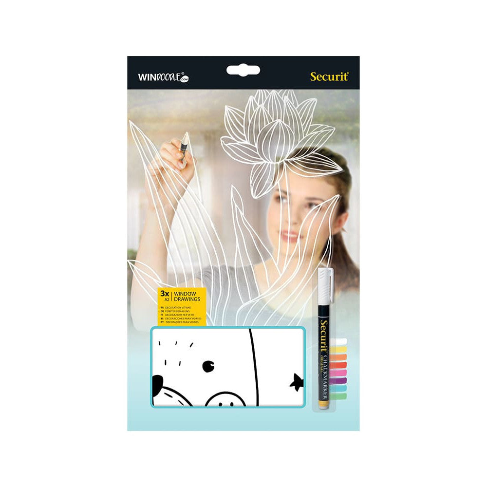 Securit® Fensterschablonen "Windoodle", Format: A2, Thema: Baby, inkl. 1 Securit® Kreidestift, 3er Set