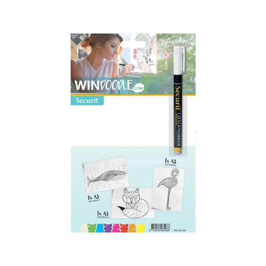 Securit® Fensterschablonen "Windoodle", Format: A3, Thema: Tiere, inkl. 1 Securit® Kreidestift, 3er Set