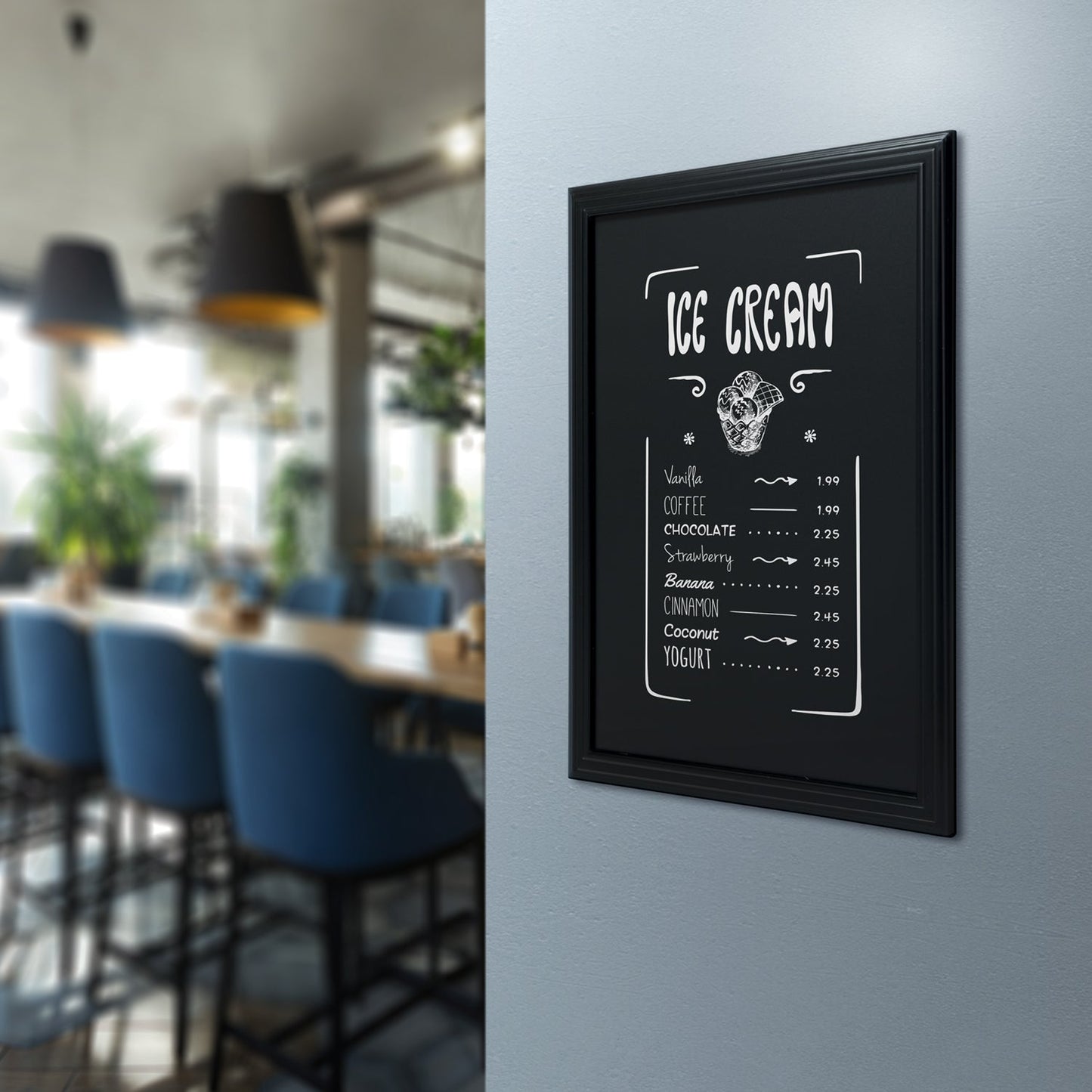 Securit® Wandkreidetafel, Holzrahmen Schwarz, 60x80cm, Outdoor