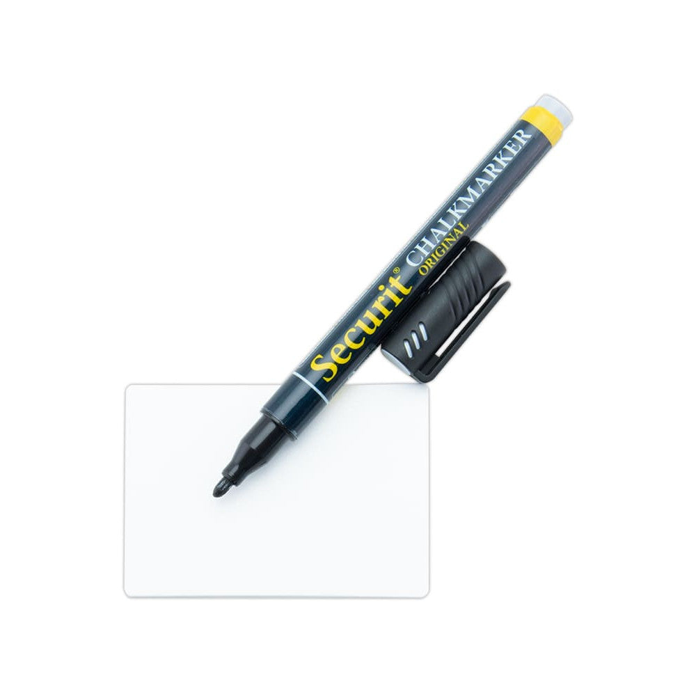 Securit® Kreidetafel TAGs A8 Weiss, inkl. 1 Securit® Kreidestift, 4 Spikes und 4 transparenten Haltern, 20er Set