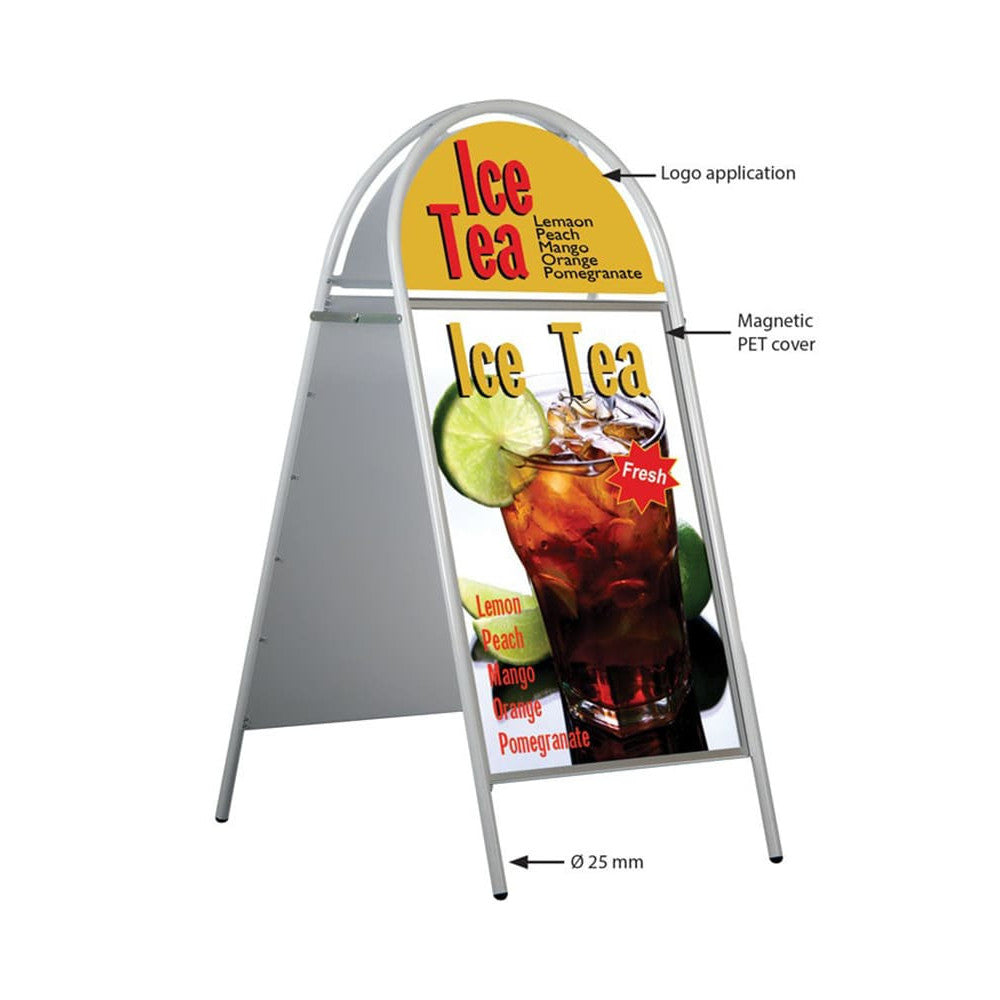 Kundenstopper Stahlrohr Classic mit Logoschild rund, Outdoor