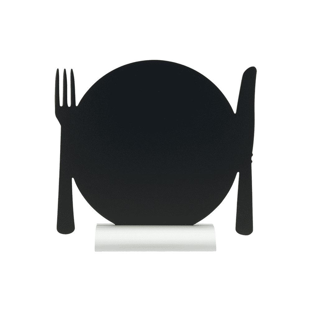 Securit® Tischkreidetafel mit Aluminiumfuss, "Teller mit Besteck"