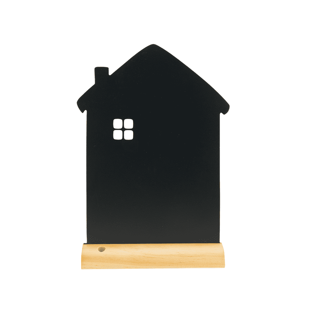 Securit® Tischkreidetafel „Haus“ Aufsteller 23×32 cm mit Holzfuss