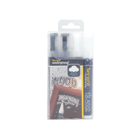 Securit® Kreidemarker Wasserfest, 2-6mm, 4er-Set, 2x Weiss + 2x Schwarz