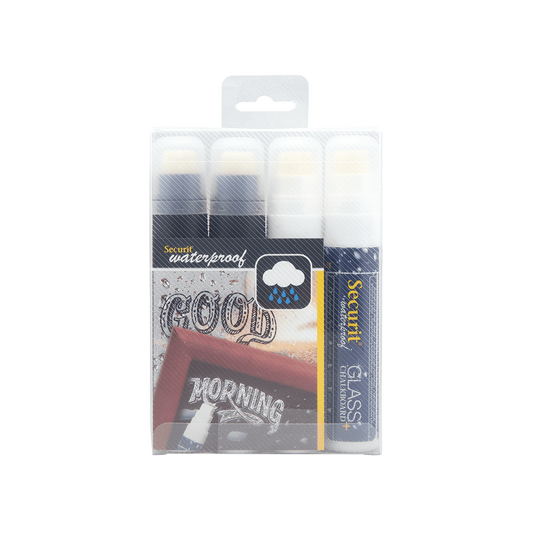 Securit® Kreidemarker Wasserfest, 7-15mm, 4er-Set, 2x Weiss + 2x Schwarz