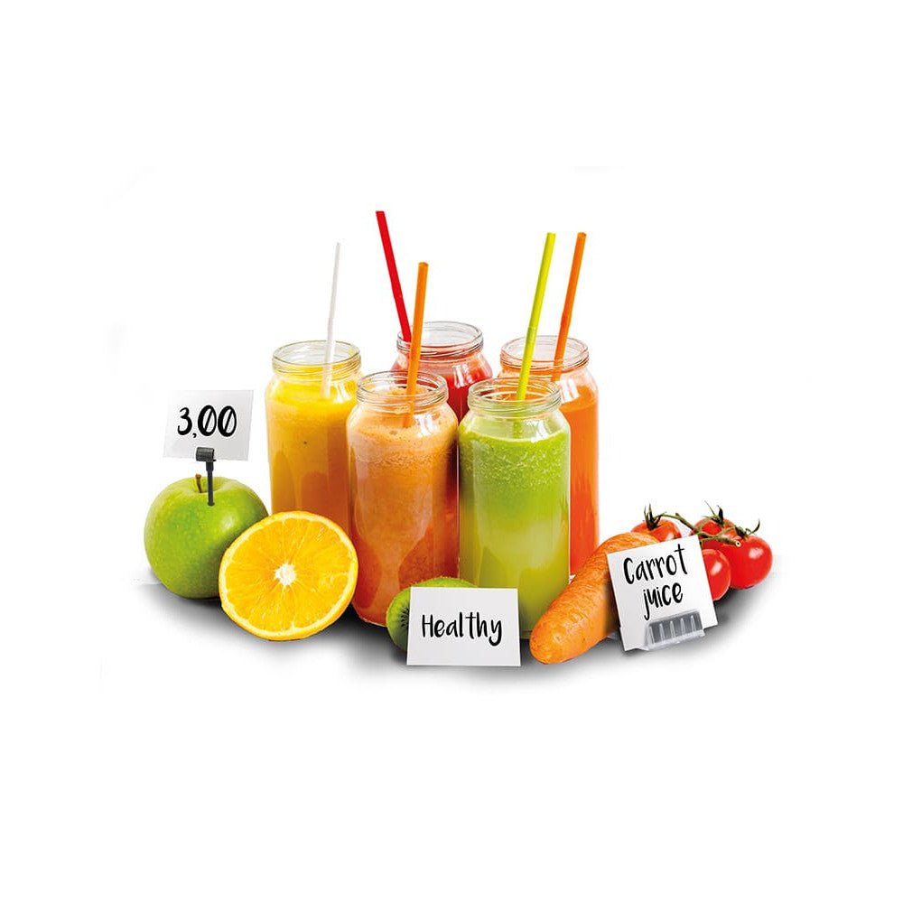 Securit® Kreidetafel TAGs A8 Weiss, inkl. 1 Securit® Kreidestift, 4 Spikes und 4 transparenten Haltern, 20er Set