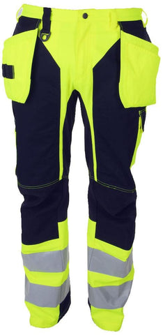 Projob Herren Warnschutz-Arbeitshose mit Stretchelementen und Knieverstärkungen, EN ISO 20471 Klasse 2 - WERBE-WELT.SHOP