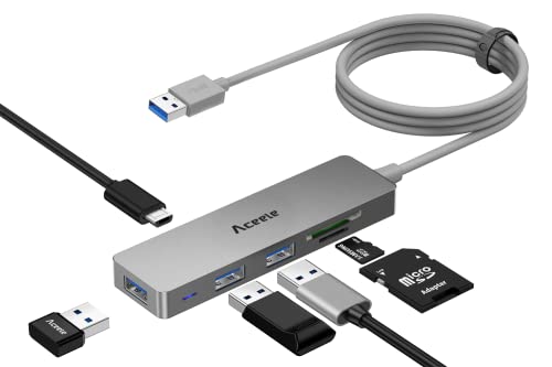 Aceele USB Hub 3.0 mit 1.2 m Kabel, 6-in-1 USB Adapter auf 3 USB 3.0 Extension und SD/TF Kartenleser, geeignet für Laptops, Desktops PC, Xbox und Mac usw (Grau)