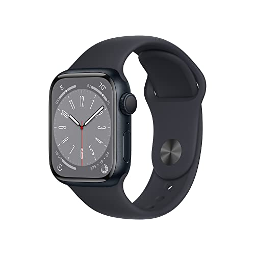 Apple Watch Series 8 (GPS, 41mm) Smartwatch - Aluminiumgehäuse Mitternacht, Sportarmband Mitternacht - Regular. Fitnesstracker, Blutsauerstoffund EKGApps, Always-On Retina Display, Wasserschutz