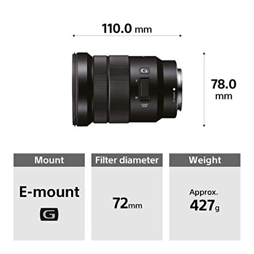 Sony SELP-18105G Powerzoom-Objektiv (18-105 mm, F4.0, OSS, G-Serie, APS-C, geeignet für A7, ZV-E10, A6000- und Nex-Serien, E-Mount) schwarz