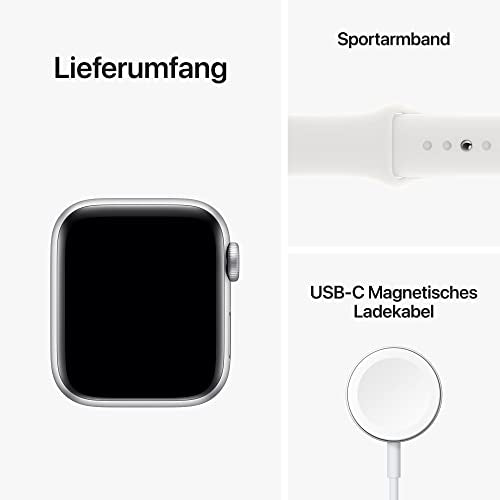 Apple Watch SE (2. Generation) (GPS, 40mm) Smartwatch - Aluminiumgehäuse Silber, Sportarmband Weiß - Regular. Fitness-und Schlaftracker, Unfallerkennung, Herzfrequenzmesser, Wasserschutz