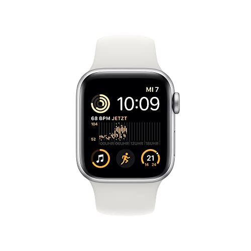 Apple Watch SE (2. Generation) (GPS + Cellular, 40mm) Smartwatch - Aluminiumgehäuse Silber, Sportarmband Weiß - Regular. Fitness-und Schlaftracker, Unfallerkennung, Herzfrequenzmesser