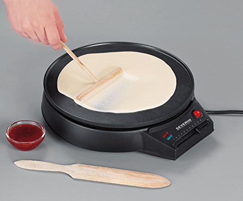 SEVERIN Crêpes Maker, Crepes-Eisen für süße Crepes und herzhafte Galettes, Crepesmaker mit XXL Grillplatte (30 cm Durchmesser), stufenlose Temperatureinstellung, schwarz, CM 2198