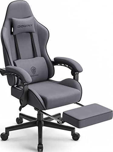 Dowinx Gaming Stuhl Bürostuhl Stoff Tasche Frühling Kissen,Gaming Stuhl Stoff mit Kopfstütze, Ergonomische Gaming Stuhl mit Fußstütze (grau)