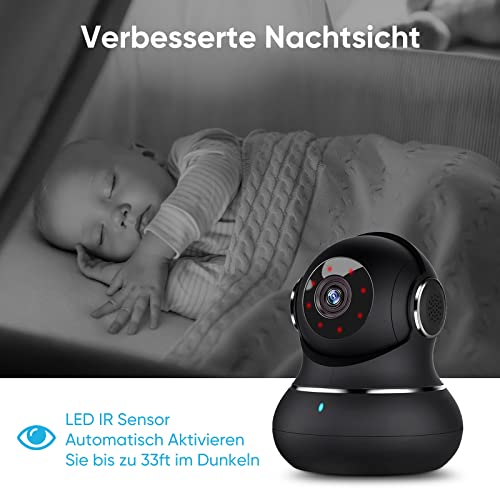 Little elf Überwachungskamera, [2023 Neu] Babyphone mit Kamera mit Bewegungserkennung, Nachtsicht, Zwei-Wege-Audio, 360 Grad Kamera Überwachung Innen, 1080P WLAN Kamera, Hunde Kamera mit APP, Alexa