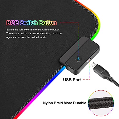 Gaming Mauspad RGB Mousepad 800x300mm XXL Gaming Mousepad groß mit 14 Beleuchtungs Modi 7 LED Farben Wasserdicht Anti Rutsch für Computer PC Professionelle Gamer, Schwarz