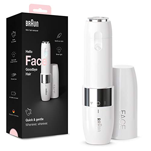 Braun Face Mini-Haarentferner, elektrischer Gesichtshaarentferner für Damen, kleiner Rasierer für schnelle und sanfte Rasur, Oberlippe, Kinn und Wangen, für unterwegs, mit Smartlight, FS1000, weiß