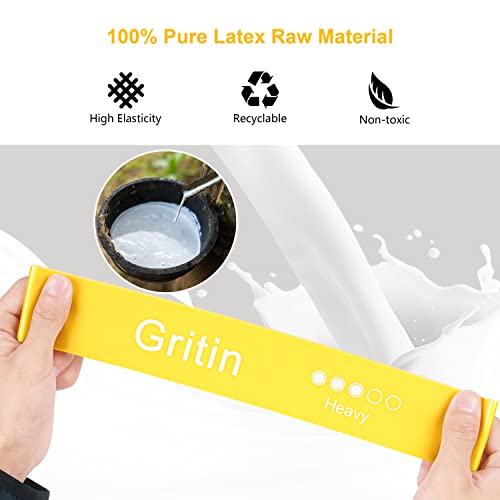 Gritin Fitnessbänder [5er Set] Widerstandsbänder mit 5 Stufen, 100% Latex Fitnessband Resistance Terra Bands mit Deutscher Übungsanleitung & Tragebeutel, Gymnastikband für Muskelaufbau, Yoga, Pilates