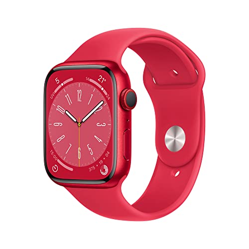 Apple Watch Series 8 (GPS + Cellular, 45mm) Smartwatch - Aluminiumgehäuse Product(RED), Sportarmband Product(RED) - Regular. Fitnesstracker, Blutsauerstoffund EKGApps, Wasserschutz