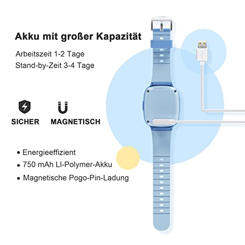 PTHTECHUS® Kinder Smartwatch Telefon mit GPS 4G, Videoanruf Sprachchat Kinder Anrufen Uhr mit GPS Tracker SOS Kamera APP-Verwaltung Armband Kompatibel Android und IOS für Jungen Mädchen Geschenk