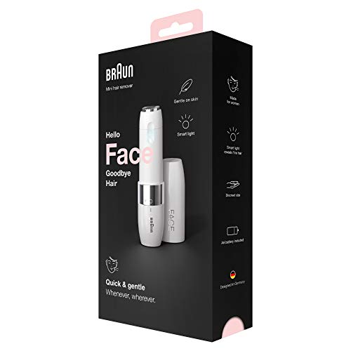 Braun Face Mini-Haarentferner, elektrischer Gesichtshaarentferner für Damen, kleiner Rasierer für schnelle und sanfte Rasur, Oberlippe, Kinn und Wangen, für unterwegs, mit Smartlight, FS1000, weiß