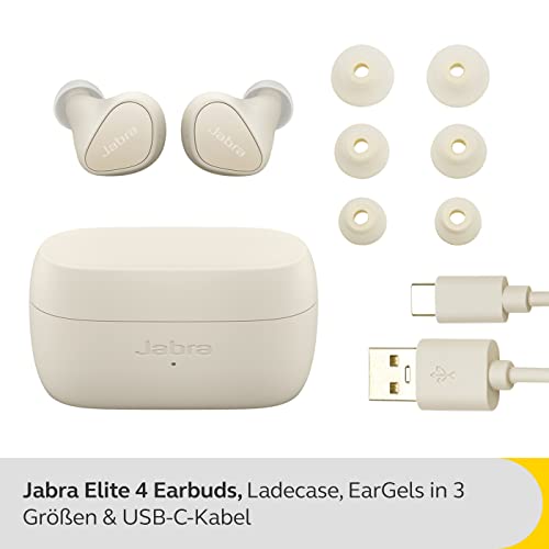 Jabra Elite 4 schnurlose In-Ear-Kopfhörer mit aktiver Geräuschunterdrückung - bequeme Bluetooth-Kopfhörer mit Spotify Tap Playback, Google Fast Pair, Microsoft Swift Pair und Multipoint - Hellbeige