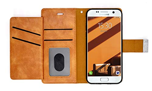 MyGadget Flip Case Klapphülle für Samsung Galaxy S7 mit 5X Kartenfach & Standfunktion - Wallet Hülle Kunstleder (PU) Schutzhülle Book Cover in Braun