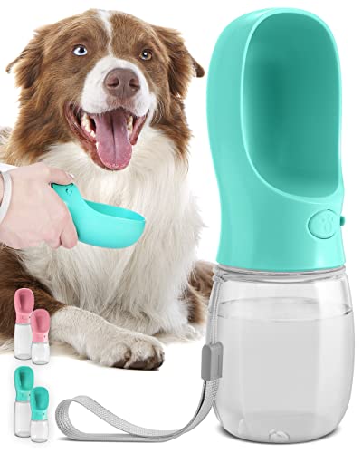 MalsiPree Hundewasserflasche, auslaufsicherer tragbarer Welpenwasserspender mit Trinkfutterautomat für Haustiere im Freien, Wandern, Reisen, Kunststoff in Lebensmittelqualität (350ML, Blau)
