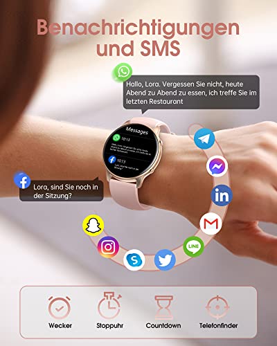 TUYOMA Smartwatch Damen, 1,3 Zoll Touchscreen Fitnessuhr Damen, IP68 Wasserdicht Sportuhr Schrittzähler mit Herzfrequenz, SpO2, Schlafmonitor, für iOS und Android