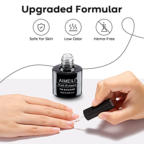 AIMEILI Nail Primer Gel Nail Prep Bond Primer für Gelnägel UV LED Gel Nagellack Acrylpulver Acryl Nägel 10ml