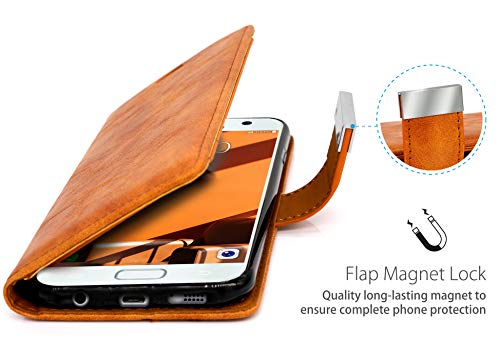 MyGadget Flip Case Klapphülle für Samsung Galaxy S7 mit 5X Kartenfach & Standfunktion - Wallet Hülle Kunstleder (PU) Schutzhülle Book Cover in Braun