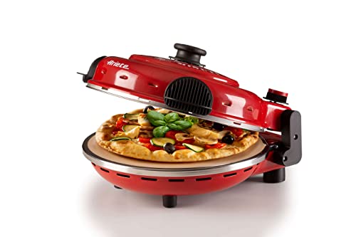 Ariete 919 Pizza in 4 Minuten, Pizzaofen, 400 Grad, backt in 4 Minuten, Schamottstein 32 cm Durchmesser, 1200 Watt, Zeitgeber von 15 Minuten, rot