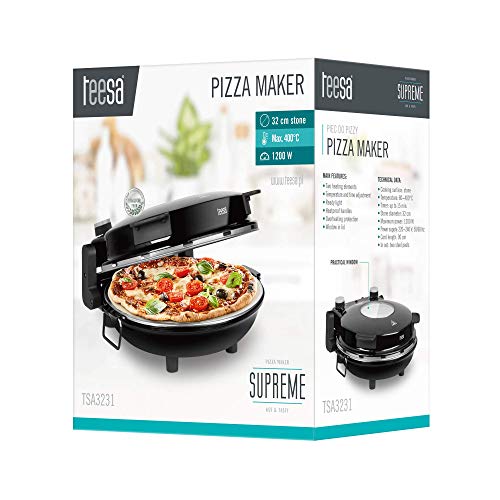 Teesa SUPREME Pizzaofen für Zuhause, Leistung 1200 W, Temperatur 80–400 °C, Durchmesser 32 cm, Fenster im Deckel, TSA3231