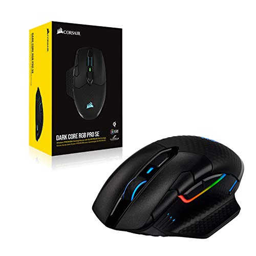 Corsair, USB, Dark Core RGB PRO SE kabellose Gaming-Maus mit kabelloser Qi-Aufladefunktion (18K DPI Sensor, Acht Programmierbare Tasten, Dynamische iCUE RGB-Hintergrundbeleuchtung) schwarz