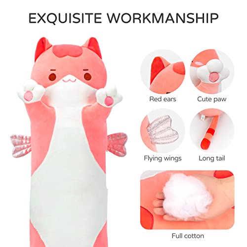 Mewaii 70CM Kuscheltier Kawaii Katzen Plüschkissen Stofftiere Lang Kätzchen Plüschtier Ausgestopftes Tier Spielzeug Kuschelkissen Geschenk Plüschkissen