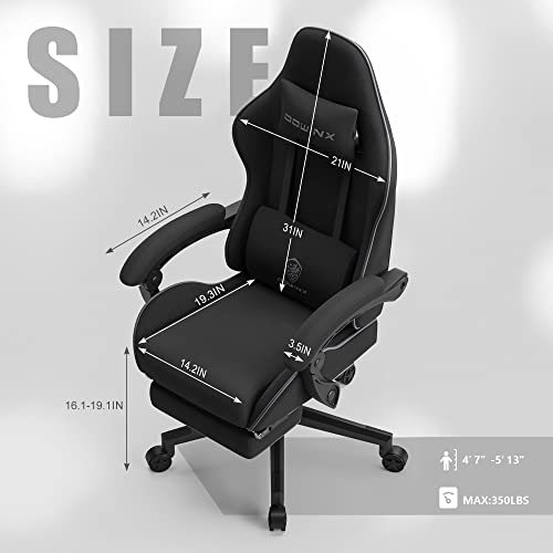 Dowinx Gaming Stuhl Ergonomischer Gamer Stuhl mit Lendenwirbelstütze, Verstellbarer Drehsessel mit Fußstütze (Schwarz)