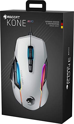 Roccat Kone AIMO Gaming Maus (hohe Präzision, Optischer Owl-Eye Sensor (100 bis 16.000 Dpi), RGB AIMO LED Beleuchtung, 23 programmierbare Tasten, Designt in Deutschland, USB), weiß(remastered)