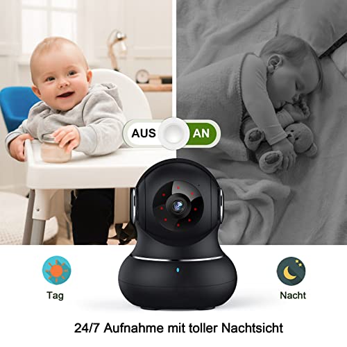 Little elf Überwachungskamera, [2023 Neu] Babyphone mit Kamera mit Bewegungserkennung, Nachtsicht, Zwei-Wege-Audio, 360 Grad Kamera Überwachung Innen, 1080P WLAN Kamera, Hunde Kamera mit APP, Alexa