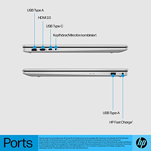 HP Laptop | 17,3 Zoll (43,9 cm) FHD IPS Display | AMD Ryzen 3 7320U | 8 GB RAM | 256 GB SSD | AMD Radeon-Grafik | Windows 11 Home | QWERTZ Tastatur | Silber | mit HP Fast Charge