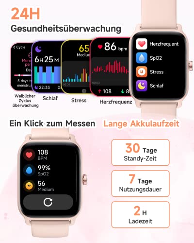 Smartwatch Damen mit Telefonfunktion 1.8" Alexa Integriert Herren Fitnessuhr 100+ Sportmodi, Pulsmesser SpO2 Stress Ein-klick Messen, Schlafmonitor, IP68, Sport Auto Identifizierung für IOS/Android