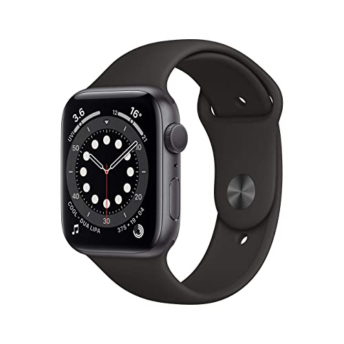 Apple Watch Series 6 (GPS, 44MM) Aluminiumgehäuse Space Grau Schwarz Sportarmband (Generalüberholt)