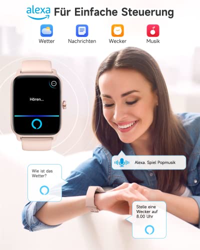 Smartwatch Damen mit Telefonfunktion 1.8" Alexa Integriert Herren Fitnessuhr 100+ Sportmodi, Pulsmesser SpO2 Stress Ein-klick Messen, Schlafmonitor, IP68, Sport Auto Identifizierung für IOS/Android
