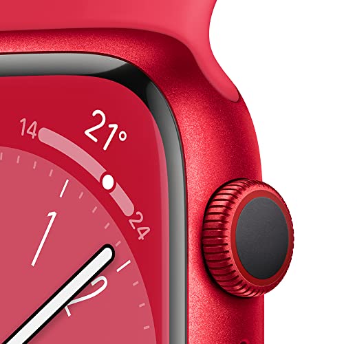 Apple Watch Series 8 (GPS + Cellular, 45mm) Smartwatch - Aluminiumgehäuse Product(RED), Sportarmband Product(RED) - Regular. Fitnesstracker, Blutsauerstoffund EKGApps, Wasserschutz