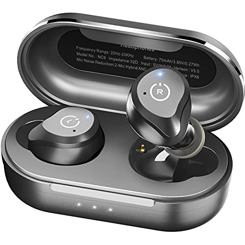 TOZO NC9 2023 Version Bluetooth Kopfhörer, Kopfhörer Kabellos mit Hybrid Aktiver Geräuschunterdrückung, Bluetooth 5.3 Ohrhörer, Stereo In-Ear Kopfhörer mit Immersivem Klang, 3 Mikrofonen Matt Schwarz