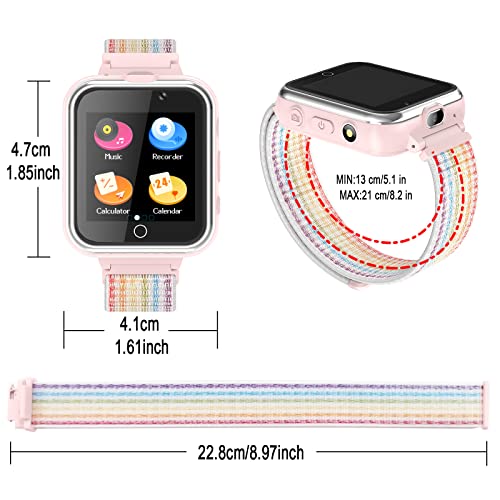 PTHTECHUS Smartwatch Kinder, Spiel Telefon Uhr für Kinder Touchscreen Armbanduhr mit Anruf Taschenrechner Schulmodus SchrittzäHler SOS Wecker Kamera Geschenk für Jungen MäDchen (Rosa)